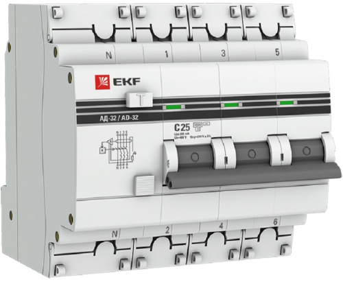 Автомат дифференциального тока АВДТ EKF PROxima АД-32 4п 25А 300мА 4,5кА C тип AC картинка