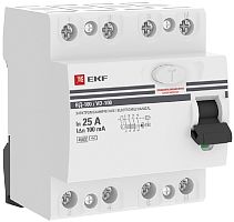 Выключатель дифференциального тока УЗО EKF PROxima ВД-100 4п 25А 100мА 4,5,кА тип AC картинка