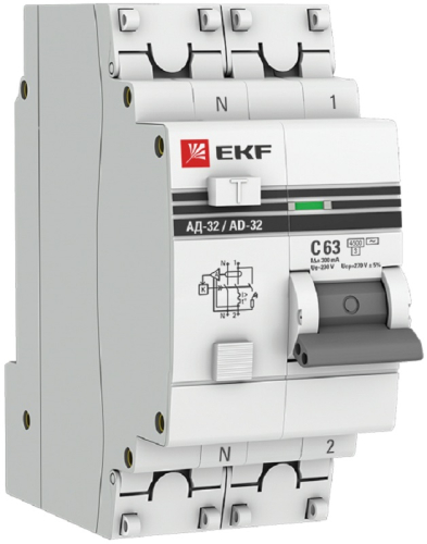 Автомат дифференциального тока АВДТ EKF PROxima АД-32 2п 63А 300мА 4,5кА C тип AC картинка