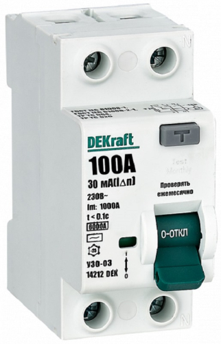 Выключатель дифференциального тока УЗО DeKraft УЗО-03 2п 100А 30мА 6,0кА тип A картинка