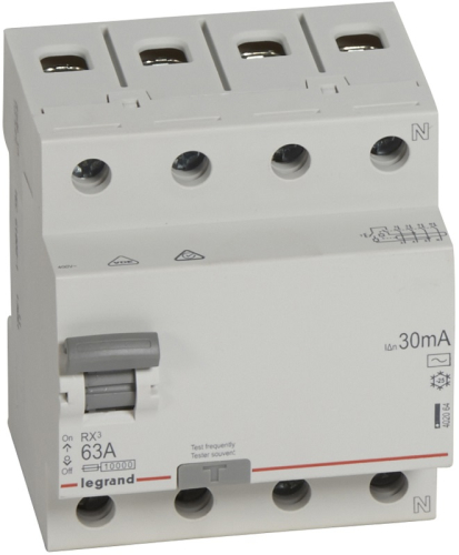 Выключатель дифференциального тока УЗО Legrand RX3 4п 63А 30мА 10,0кА тип AC картинка