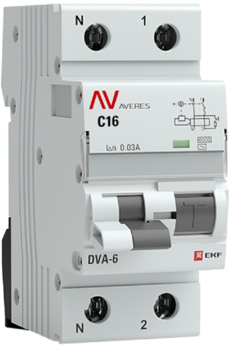 Автомат дифференциального тока АВДТ EKF Averes DVA-6 2п 16А 30мА 6кА C тип AC картинка