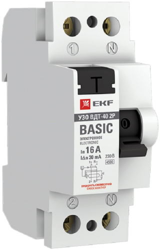 Выключатель дифференциального тока УЗО EKF Basic ВДТ-40 2п 16А 10мА 4,5,кА тип AC картинка