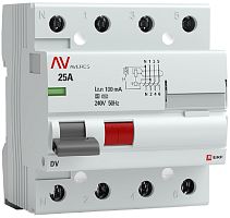 Выключатель дифференциального тока УЗО EKF Averes DV 4п 25А 100мА 10кА тип AC картинка