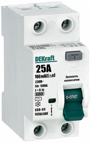 Выключатель дифференциального тока УЗО DeKraft УЗО-03 2п 25А 10мА 6,0кА тип AC  картинка