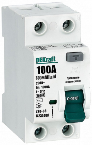 Выключатель дифференциального тока УЗО DeKraft УЗО-03 2п 100А 300мА 6,0кА тип A картинка