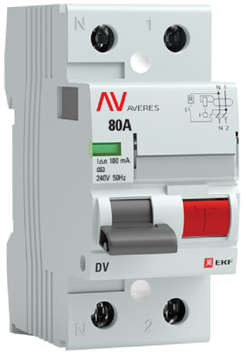 Выключатель дифференциального тока УЗО EKF Averes DV 2п 80А 100мА 10кА тип AC-S картинка