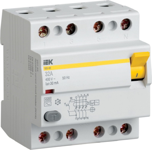 Выключатель дифференциального тока УЗО IEK KARAT ВД1-63 4п 50А 30мА 4,5,кА тип AC картинка фото 2