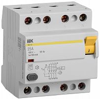 Выключатель дифференциального тока УЗО IEK KARAT ВД1-63 4п 25А 100мА 4,5,кА тип AC картинка