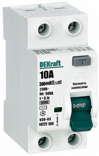 Выключатель дифференциального тока УЗО DeKraft УЗО-03 2п 10А 300мА 6,0кА тип A картинка