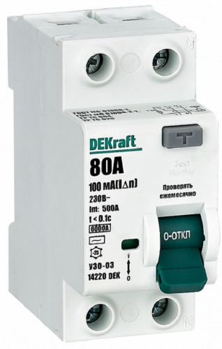 Выключатель дифференциального тока УЗО DeKraft УЗО-03 2п 80А 100мА 6,0кА тип AC  картинка