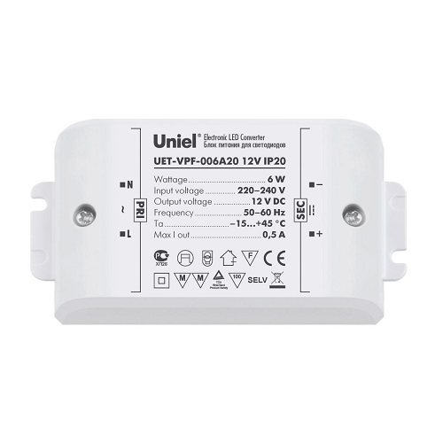 Блок питания для светодиодной ленты Uniel 12В UET-VPF-006А20 0,5А 6Вт IP20 Пластик, Uniel, купить, цена, доставка, безопасность Блок питания для светодиодной ленты Uniel 12В UET-VPF-006А20 0,5А 6Вт IP20 Пластик Uniel — купить по цене от 315 ₽ | ПрофБезопасность