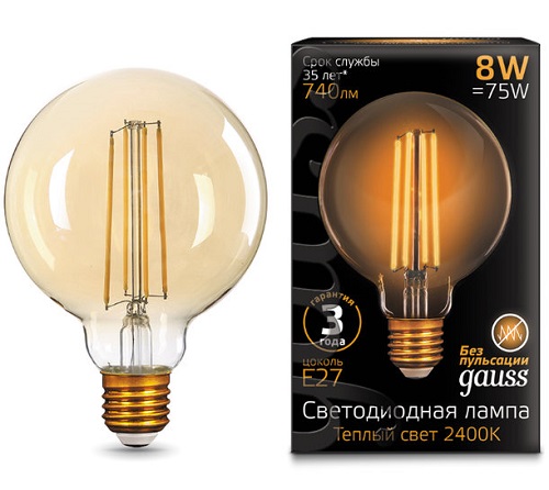 Лампа светодиодная филаментная Ретро Gauss Filament LED G95 220В 8Вт E27 2400К Golden, Gauss, купить, цена, доставка, безопасность Лампа светодиодная филаментная Ретро Gauss Filament LED G95 220В 8Вт E27 2400К Golden Gauss — купить по цене от 550 ₽ | ПрофБезопасность