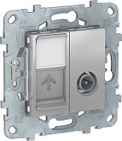 Розетка RJ45+TV Оконечная без рамки Schneider Electric Unica New 2-м. алюминий