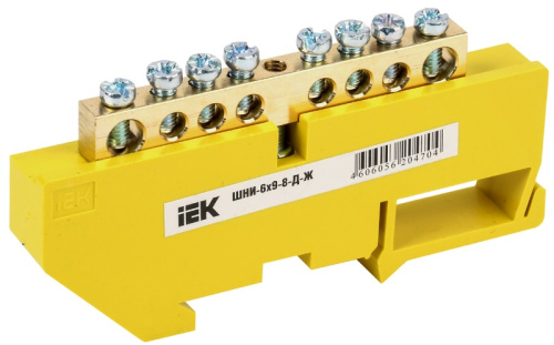 Шина неизолированная IEK PE "земля" ШНИ-6х9-8-Д-Ж 8 групп желтый