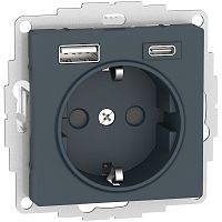 Розетка с заземлением +2xUSB тип A+C без рамки Systeme Electric AtlasDesign 1-м. изумруд