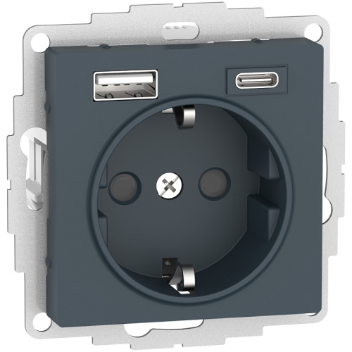 Розетка с заземлением +2xUSB тип A+C без рамки Systeme Electric AtlasDesign 1-м. изумруд
