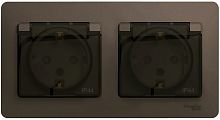 Розетка с заземлением с рамкой Systeme Electric Glossa 2-м. крышка шторки IP44 шоколад