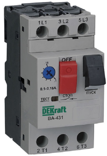 Выключатель автоматический для защиты электродвигателей DEKraft ВА-431 0.4-0,63A 660В картинка