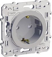 Розетка с заземлением без рамки Schneider Electric Odace 1-м. шторки алюминий