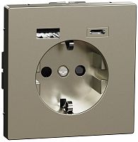Розетка с заземлением +2xUSB тип A+C без рамки Schneider Electric Merten D-Life 1-м. никель