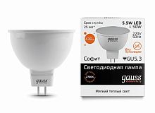Лампа светодиодная Gauss Elementary MR16 Софит GU5.3 220В 5,5Вт 430Лм 2700К 50х45мм Gauss — купить по цене от 120 ₽ | ПрофБезопасность