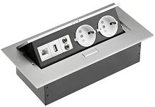 Розетка встраиваемая полуавтоматическая GTV 2-м.+RG45+2хRCA+1xUSB 265х107х60мм без кабеля серебро