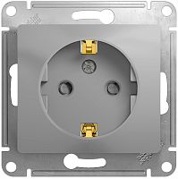 Розетка с заземлением без рамки Systeme Electric Glossa 1-м. шторки алюминий