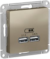 Розетка USB тип A+A без рамки Systeme Electric AtlasDesign 2-м. 2100мА шампань
