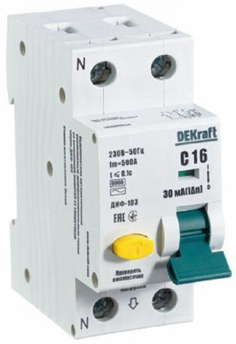 Автомат дифференциального тока АВДТ DEKraft ДИФ-103 2п (1п+N) 16А 30мА 6кА C тип A картинка
