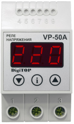 Реле напряжения однофазное цифровое на DIN-рейку DigiTOP VP-50A 50А 50-400В