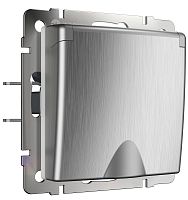 Розетка с заземлением без рамки Werkel 1-м. крышка шторки IP44 серебряный рифленый