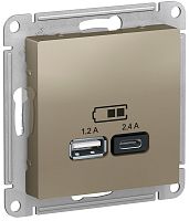 Розетка USB тип A+С без рамки Systeme Electric AtlasDesign 2-м. 2400мА шампань
