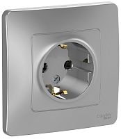 Розетка с заземлением с рамкой Systeme Electric Blanca 1-м. алюминий