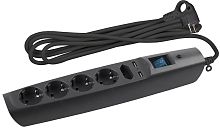 Сетевой фильтр с заземлением ЭРА SFU-5es-2m-B 5-м+2USB тип A+A 2,0м 10А 2200В черный