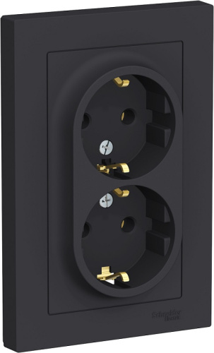Розетка с заземлением Systeme Electric AtlasDesign 1-м. 2 мод. карбон
