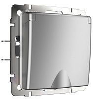 Розетка с заземлением без рамки Werkel 1-м. крышка шторки IP44 серебряный глянцевый