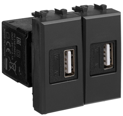 Розетка USB тип А+А модульная DKC Avanti 2-м. 2 мод. 2100мА черный матовый DKC — купить по цене от 4&nbsp;984 ₽ | ПрофБезопасность