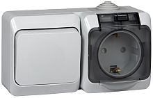 Блок накладной Systeme Electric Этюд розетка 1-м.+выключатель 1-кл. IP44 серый