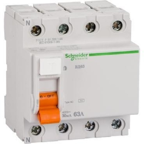 Выключатель дифференциального тока УЗО Schneider Electric Домовой 4п 63А 30мА 4,5кА тип AC фото 2