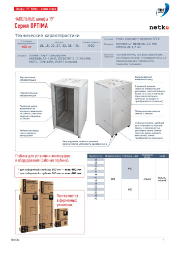 Шкаф напольный 19" Netko Optima 22U (600x800x1132) серый, разобранный фото 6