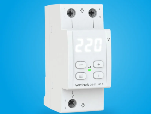 Реле напряжения однофазное цифровое на DIN-рейку WELROK D2-63 63А 50-400В