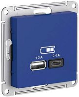 Розетка USB тип A+С без рамки Systeme Electric AtlasDesign 2-м. 2400мА аквамарин