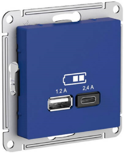 Розетка USB тип A+С без рамки Systeme Electric AtlasDesign 2-м. 2400мА аквамарин