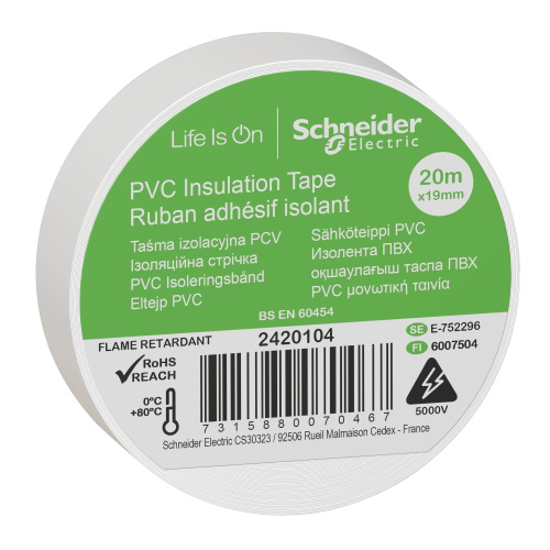 Изолента Systeme Electric ПВХ 19мм х 20м белая IMT1920WH фото 2