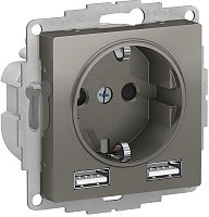 Розетка с заземлением +2xUSB тип A+A без рамки Systeme Electric AtlasDesign 1-м. сталь