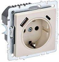Розетка с заземлением +2xUSB тип A+C без рамки IEK Brite РЮш11-1-БрКр 1-м. бежевый