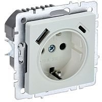 Розетка с заземлением +2xUSB тип A+C без рамки IEK Brite РЮш11-1-БрЖ 1-м. жемчуг