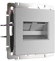 Розетка компьютерная без рамки Werkel 2-м. RJ45+RJ45 5e серебряный глянцевый