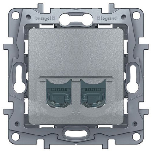Розетка телефон+компьютер без рамки Legrand Etika 2-м. RJ11+RJ45 5е алюминий